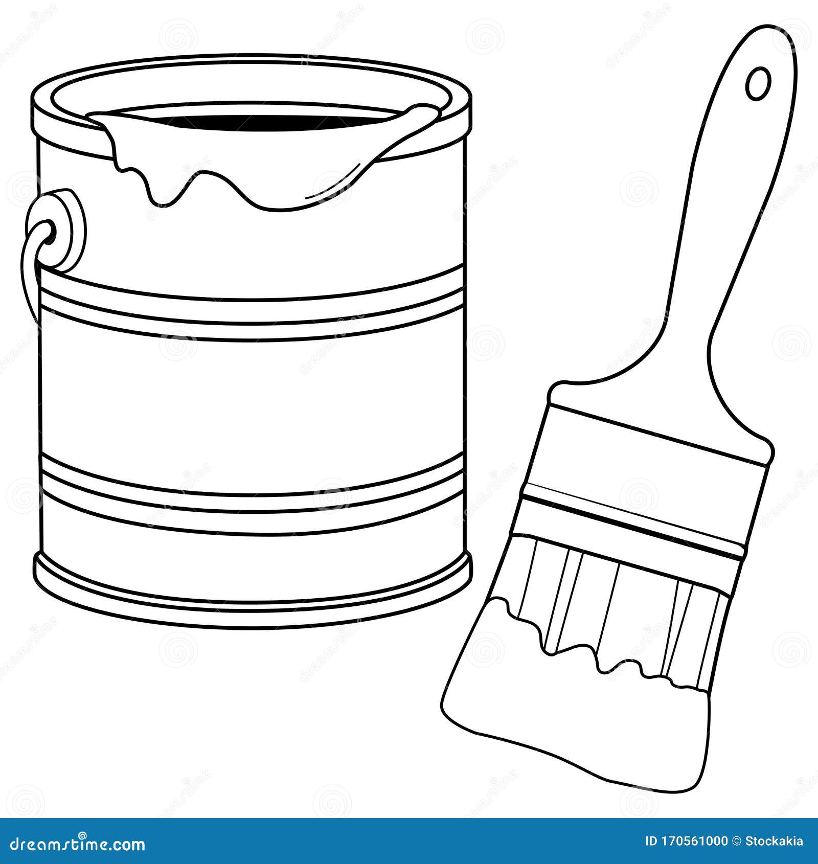 Paint bucket and a brush vector black and white coloring page stock vector