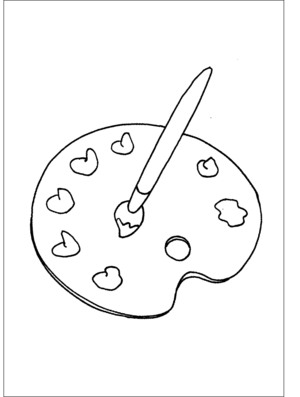 Artist paint brush and palette coloring page
