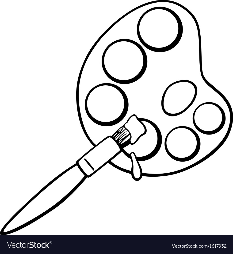 Brush and palette clip art coloring page vector image
