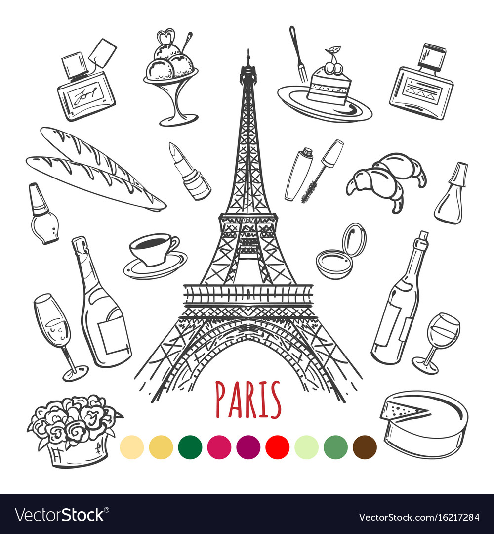 Paris coloring page with color swatches royalty free vector