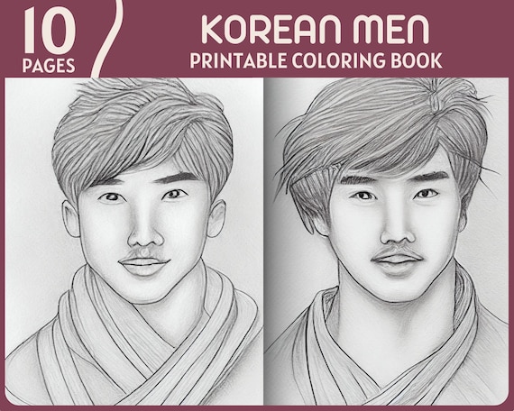 Korean men coloring pages grayscale korean people face printable coloring book korea adult coloring page