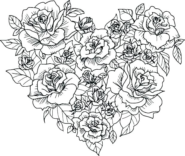Roses and hearts coloring pages