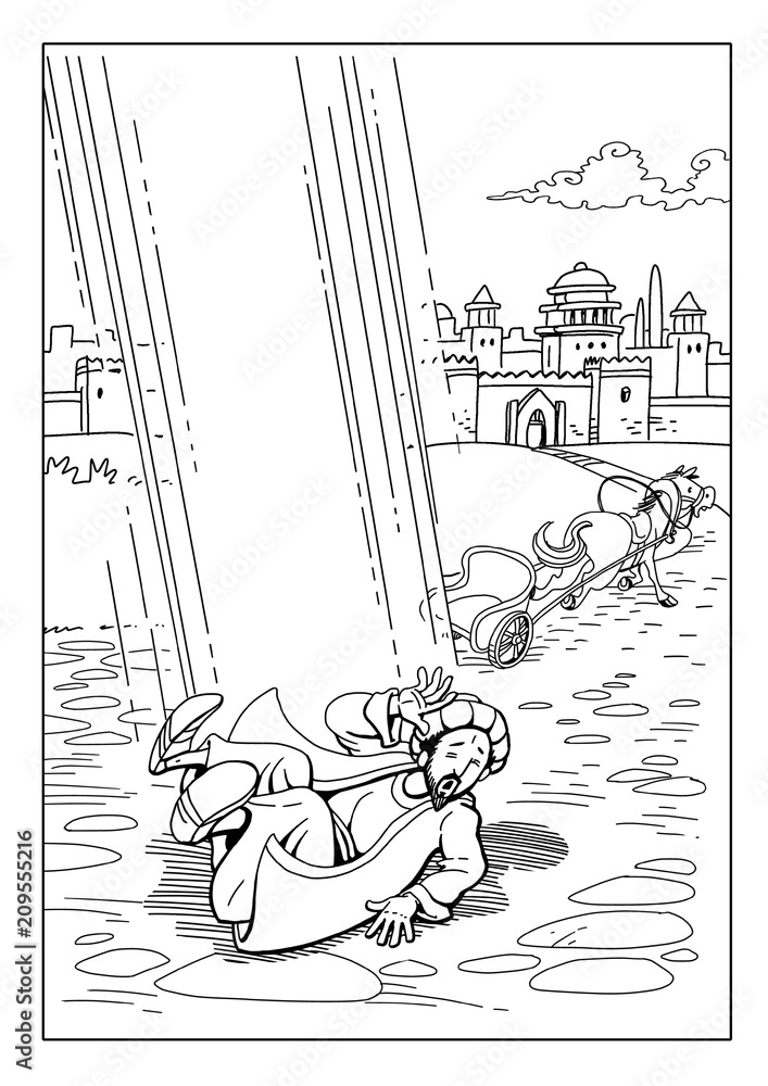 Saul the apostle paul was illumined by a bright light on the road to damascus illustration