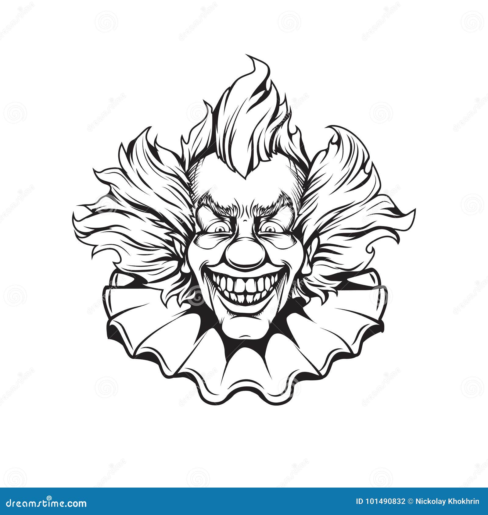 Evil clown portrait adult coloring page stock illustration