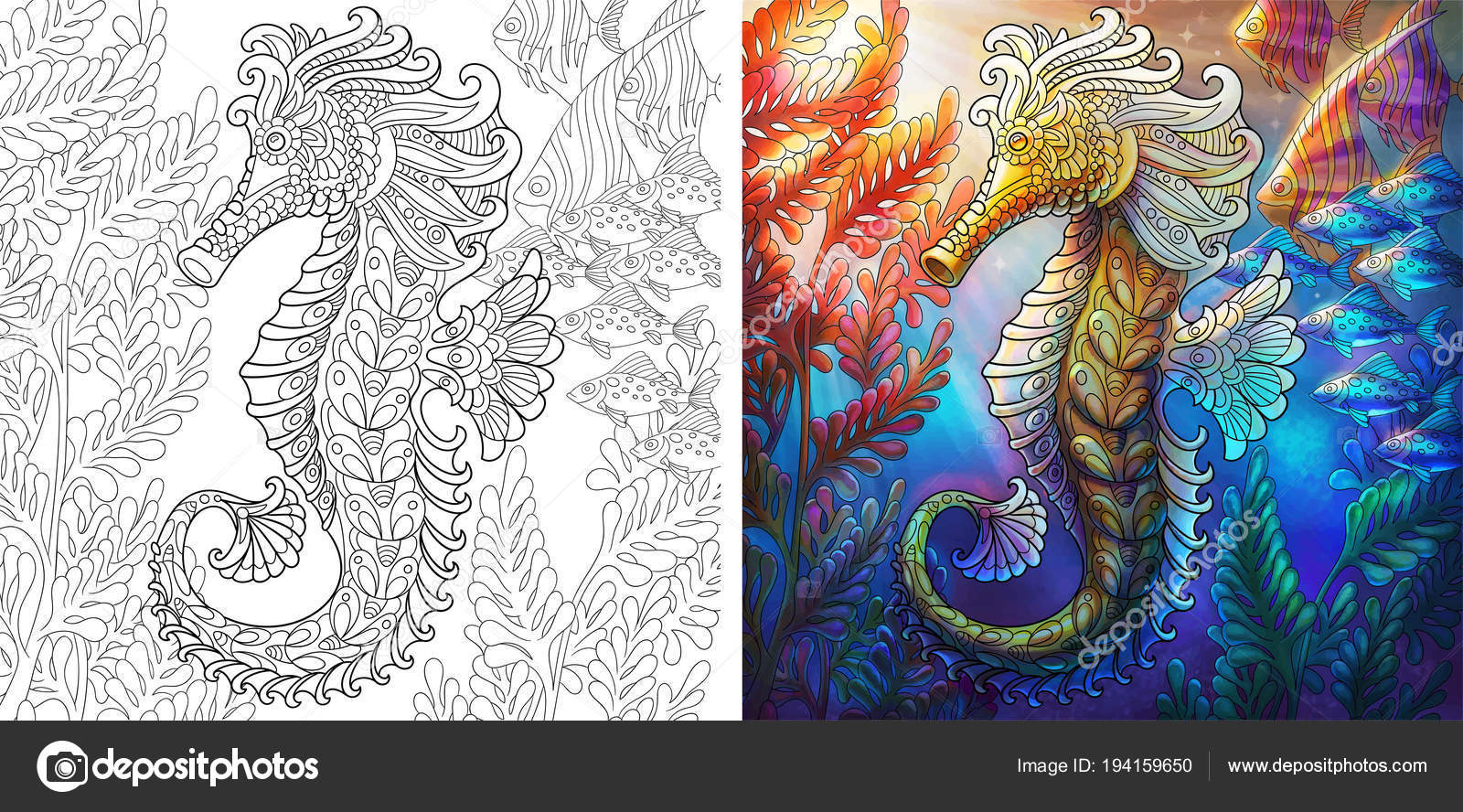 Seahorse coloring book page stock vector by sybirko