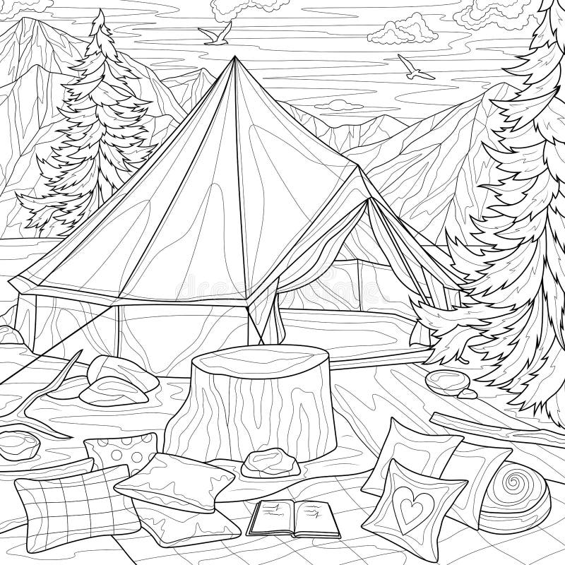 Coloring page tent stock illustrations â coloring page tent stock illustrations vectors clipart