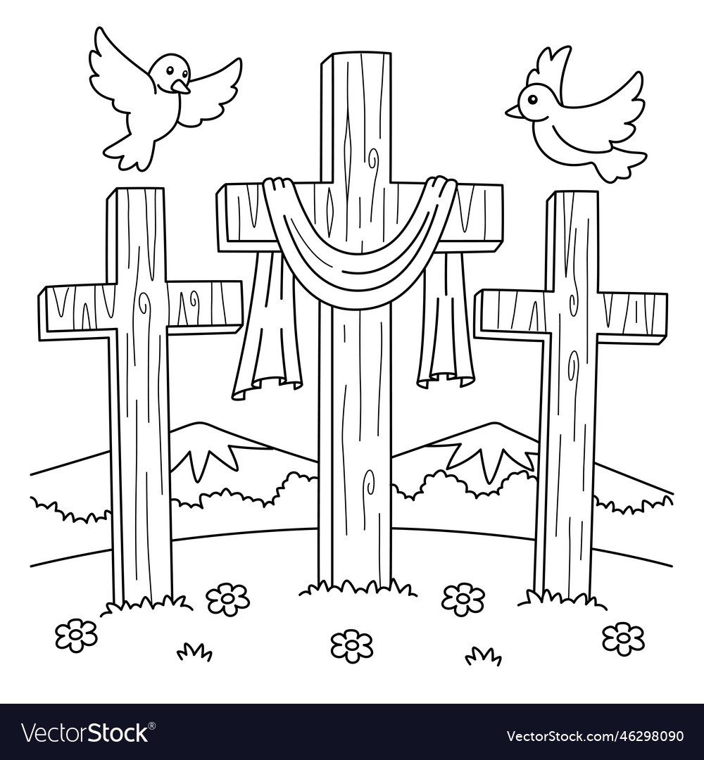Christian three cross coloring page for kids vector image