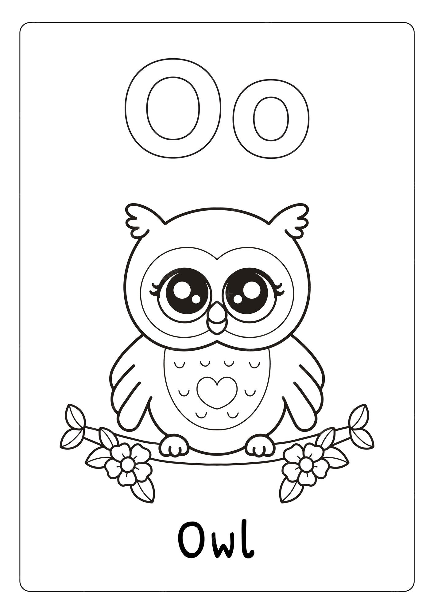 Premium vector alphabet letter o for owl coloring page for kids