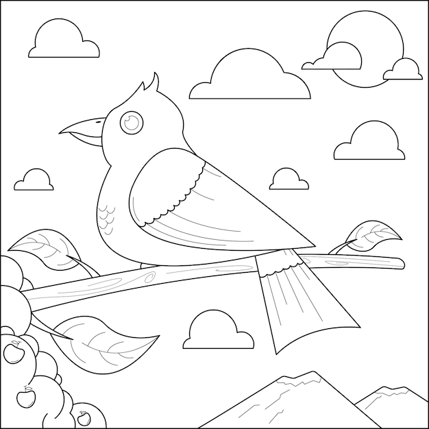 Premium vector bird on a tree branch suitable for childrens coloring page vector illustration
