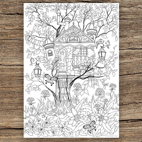 Treehouse printable adult coloring page from favoreads coloring book pages for adults and kids coloring sheets coloring designs