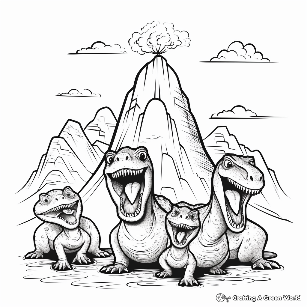 Dinosaur volcano coloring pages