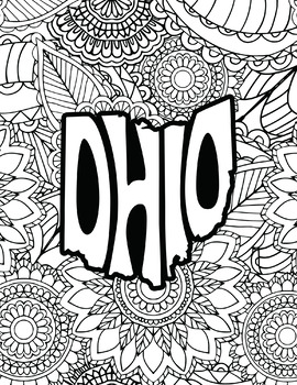 Ohio coloring pages state name shape floral mandala by fresh hobby