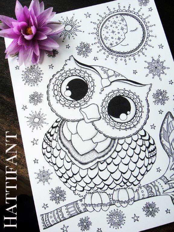 More owl coloring pages for grown ups