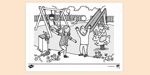 At the park coloring page teacher
