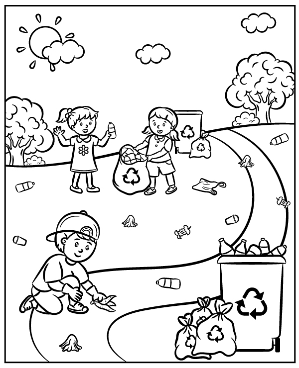 Print coloring page cleaning the world