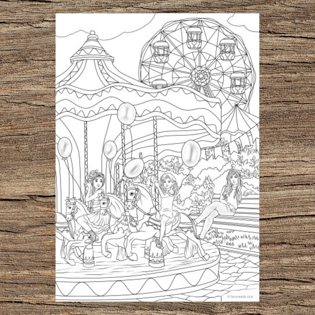 Theme park printable adult coloring page from favoreads coloring book pages for adults and kids coloring sheets colouring designs