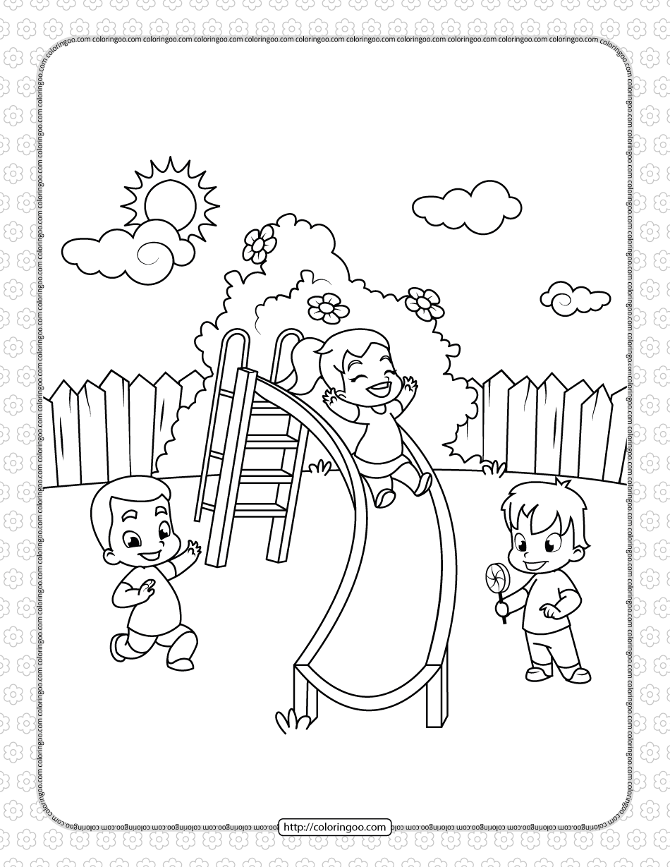 Printable children in the park coloring page coloring pictures for kids kindergarten coloring pages spring coloring pages