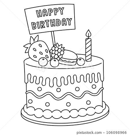 Birthday cake isolated coloring page for kids