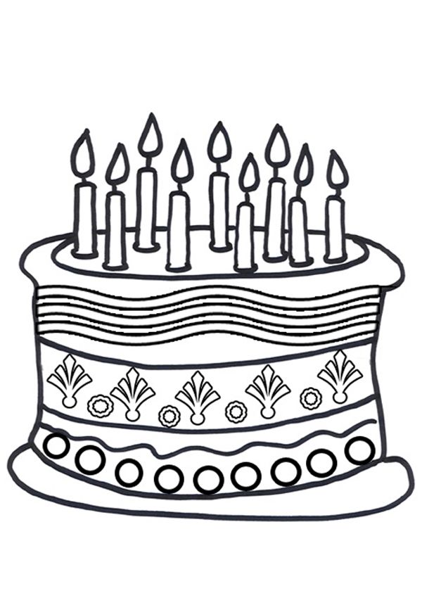 Free online birthday cake colouring page