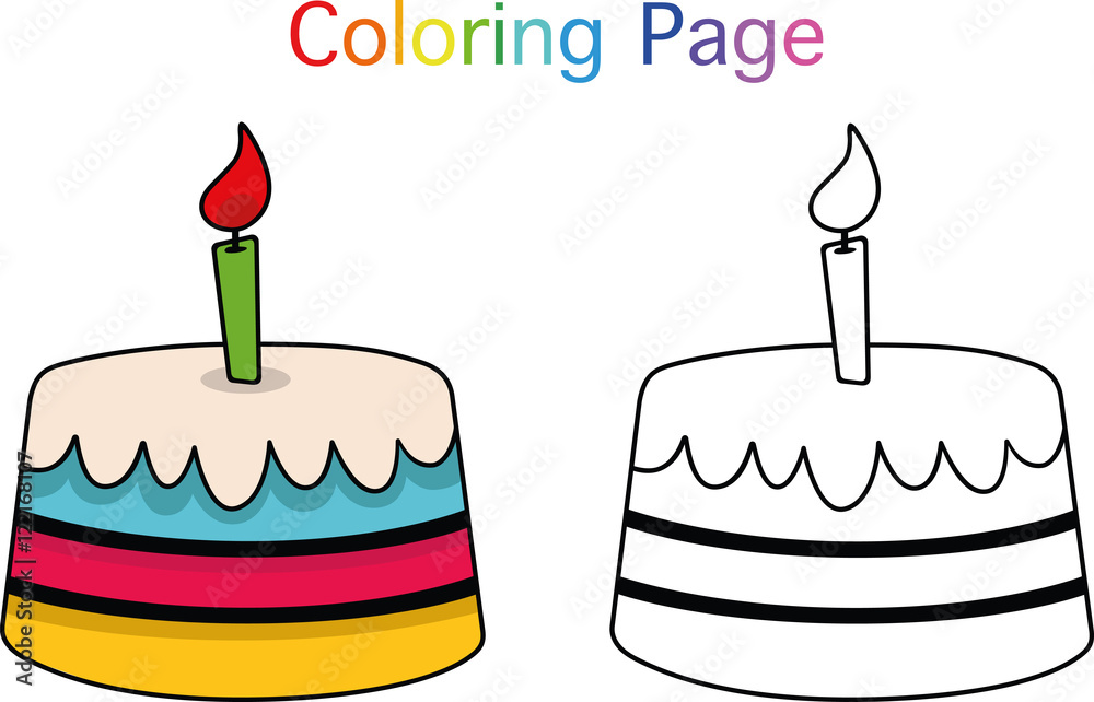 Birthday cake coloring page for children vector illustration vector