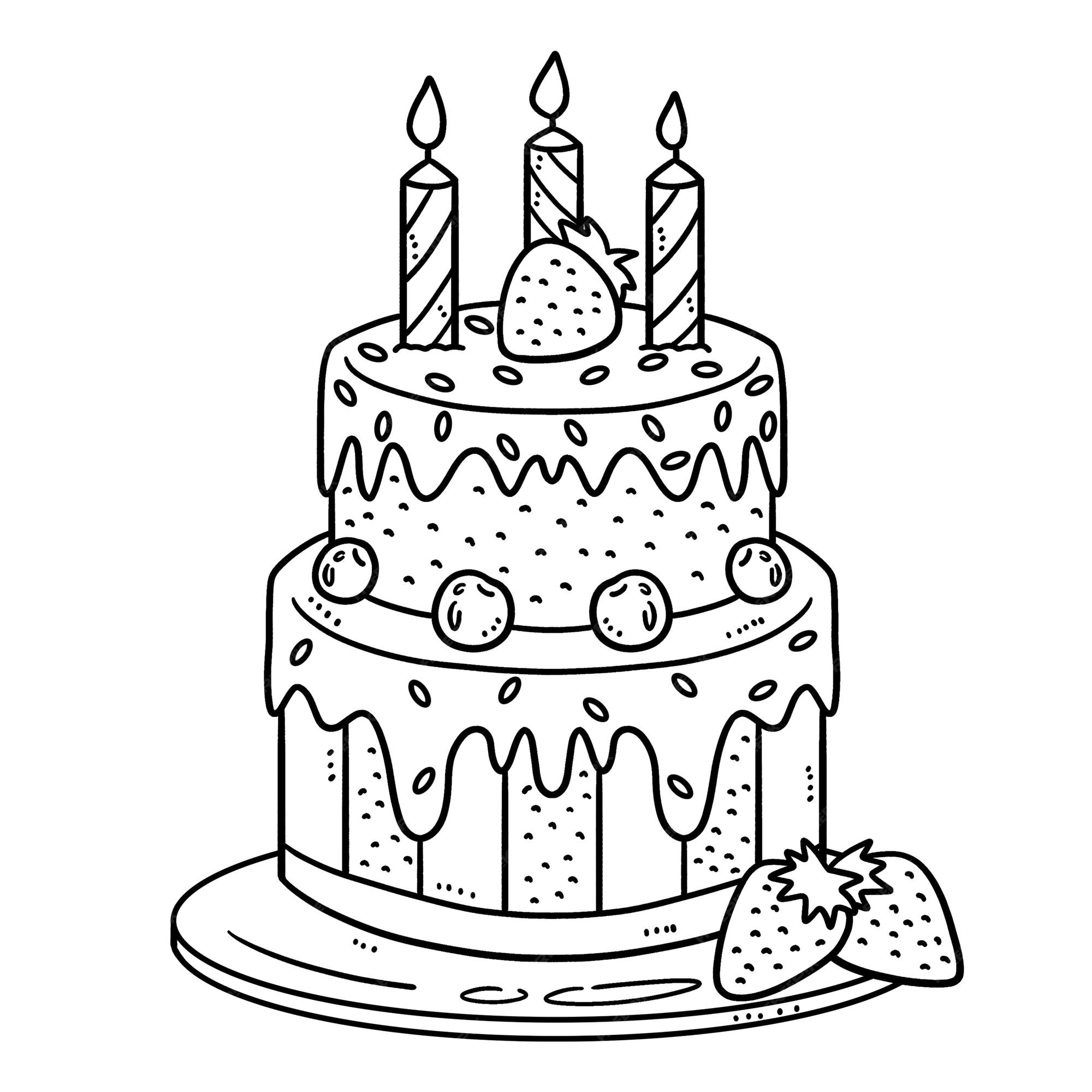 Premium vector birthday cake isolated coloring page for kids