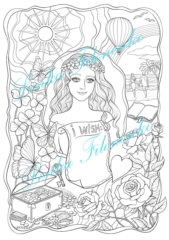 Coloring page for adults make a wish line art coloring pdf download and print
