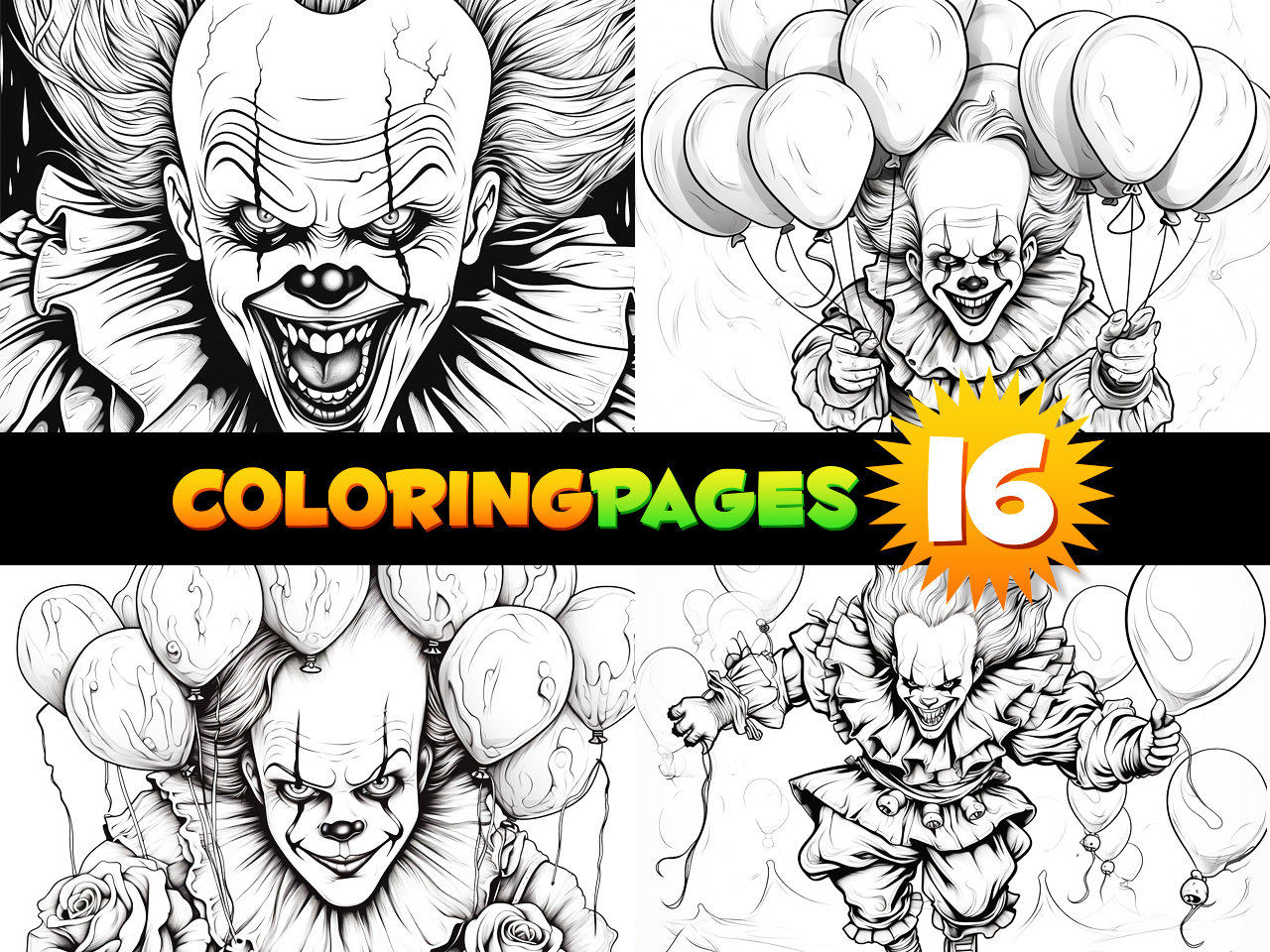 Instant halloween fun coloring pages pennywise clown it download print at home unlimited copies horror movie book surprise