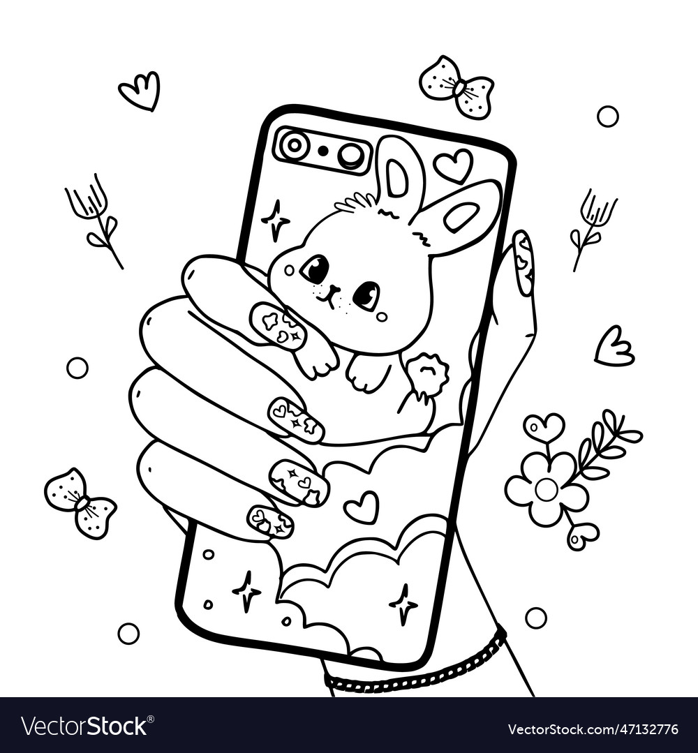 Coloring page a cell phone in hand royalty free vector image