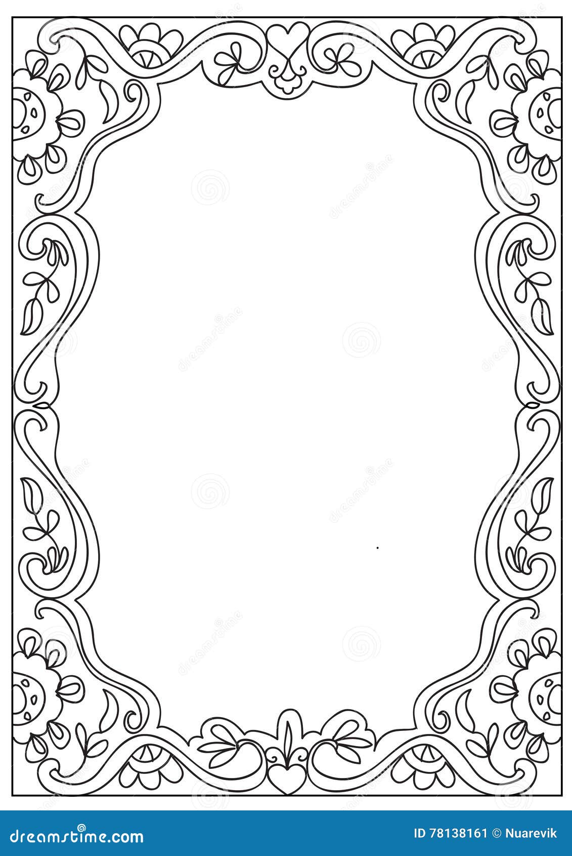 Decorative square a format coloring page frame isolated on white stock illustration
