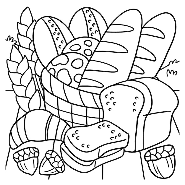 Premium vector thanksgiving baked bread coloring page for kids
