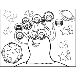 Happy monster with eight eyes coloring page