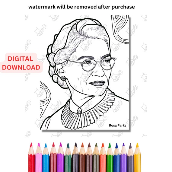 Rosa parks coloring page famous african american women inspiring women in history womens month coloring page kids art educational art instant download