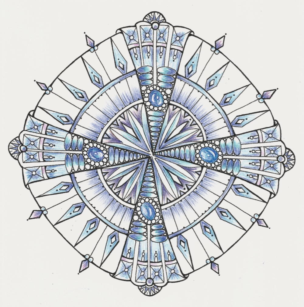 Diamonds and ice mandala coloring page