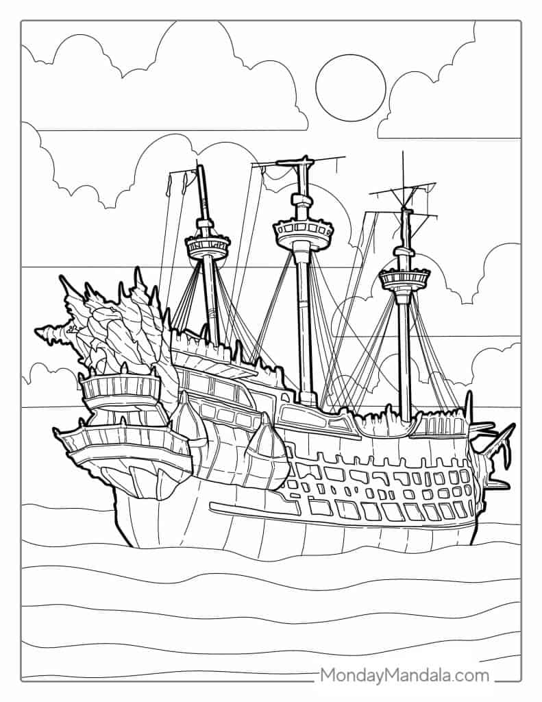 Pirate ship coloring pages free pdf printables