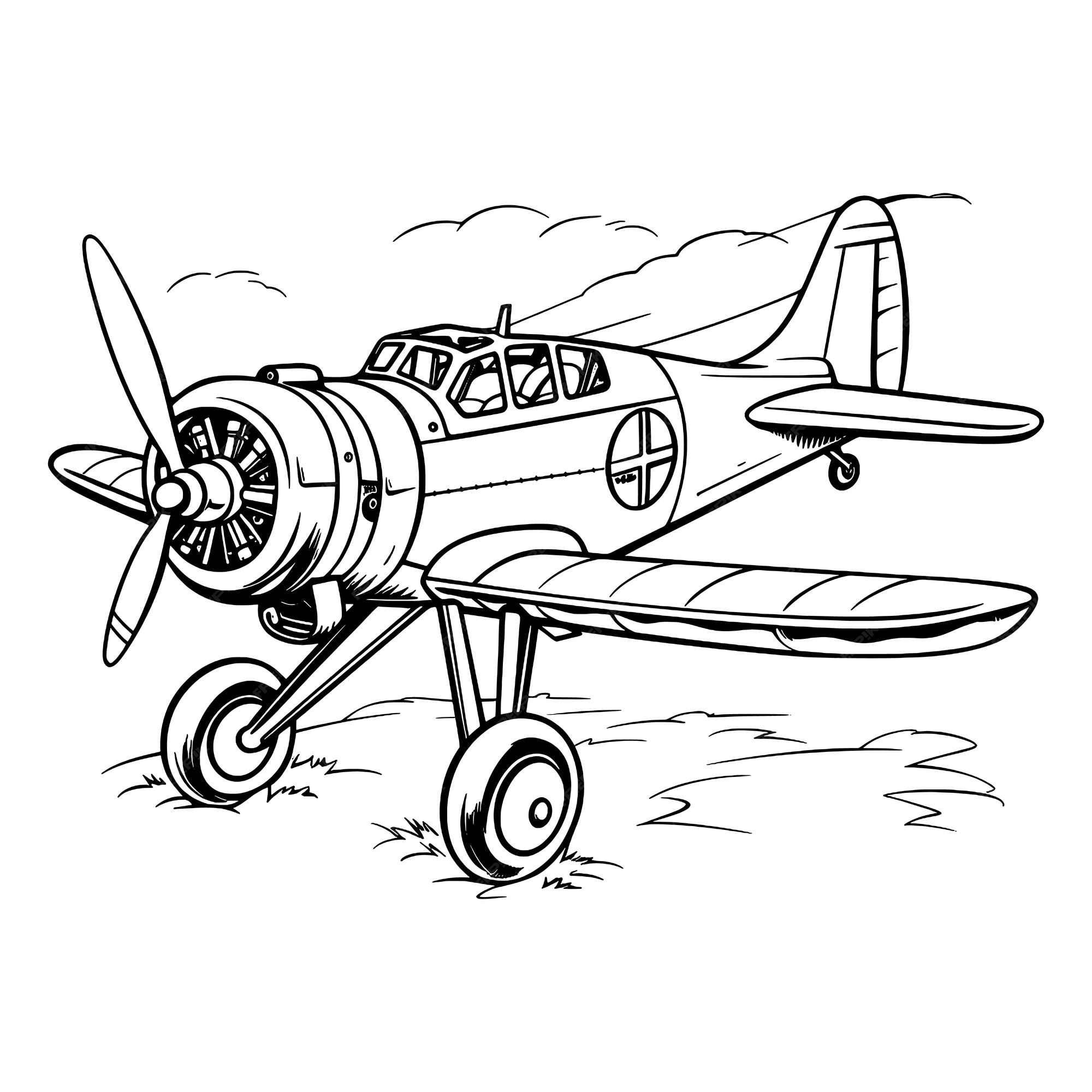 Premium vector plane coloring pages drawing for kids