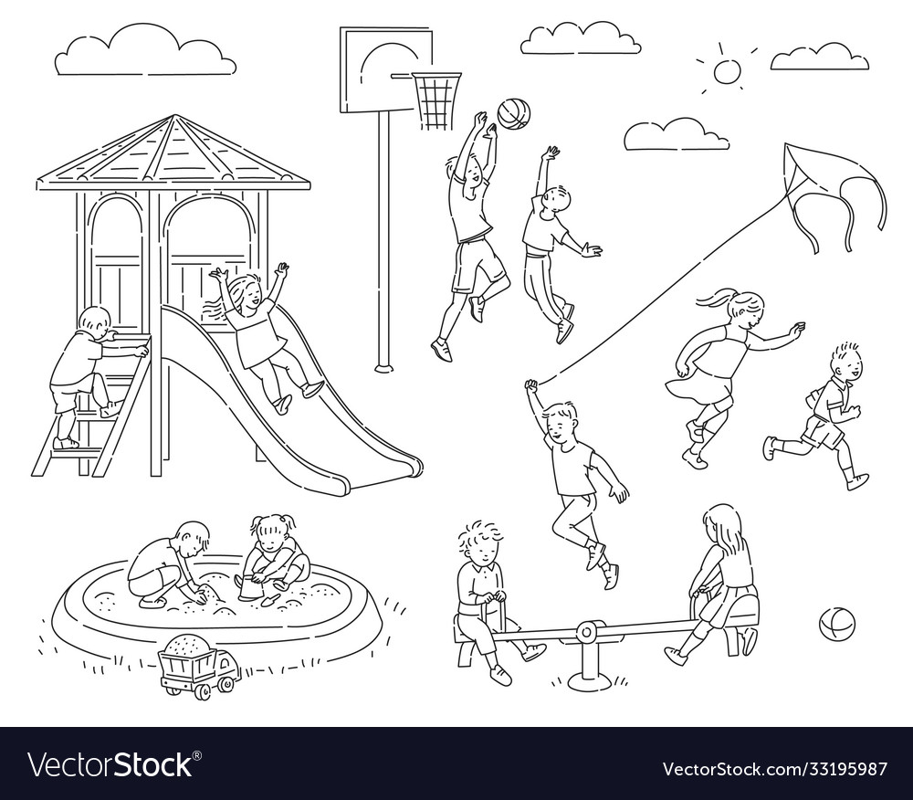 Kids playground coloring book page