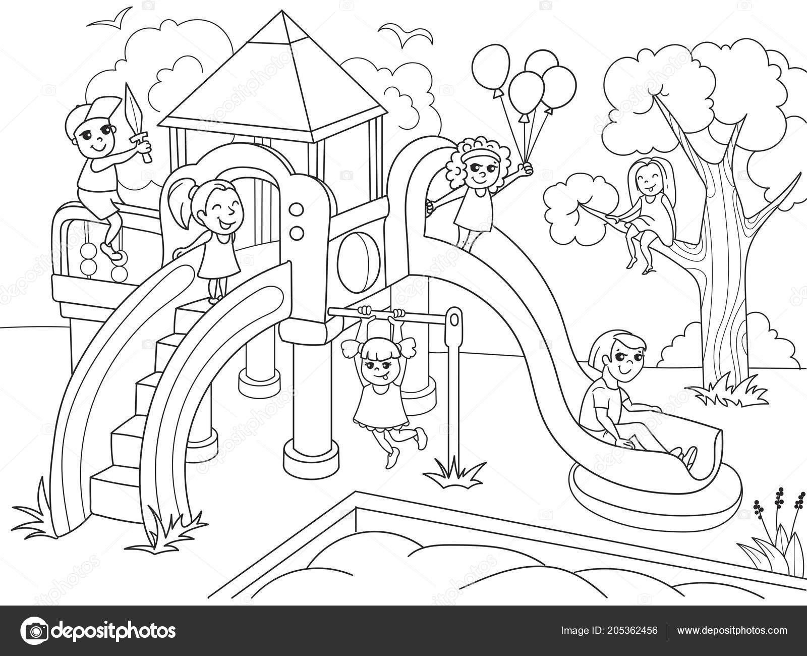 Childrens playground coloring raster illustration of black and white stock illustration by toricheksgmail