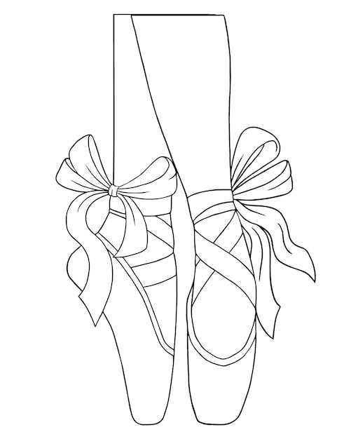 Premium vector black and white outline vector coloring book for adults legs of a ballerina in pointe shoes