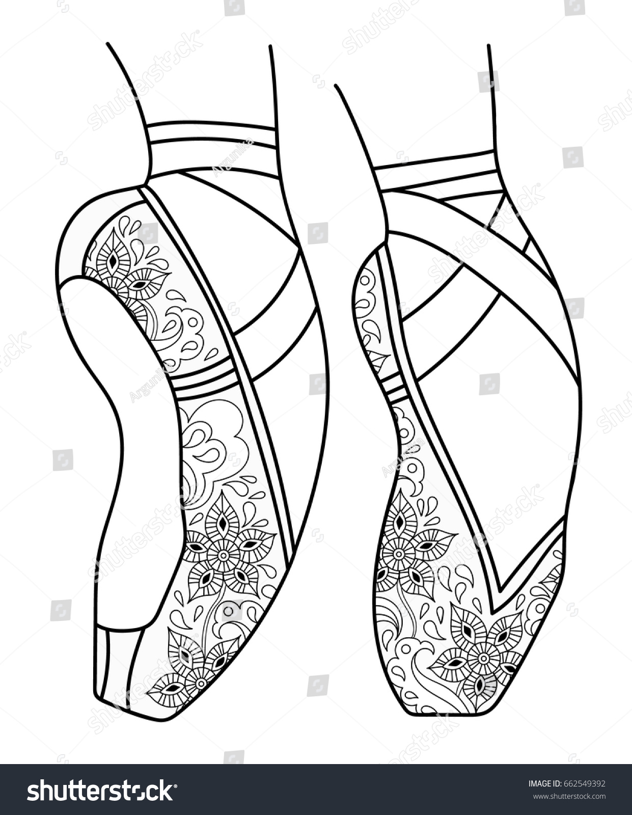 Ballet shoes pointe adult coloring book stock vector royalty free