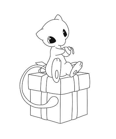 Christmas mew pokemon gift coloring page printable drawings