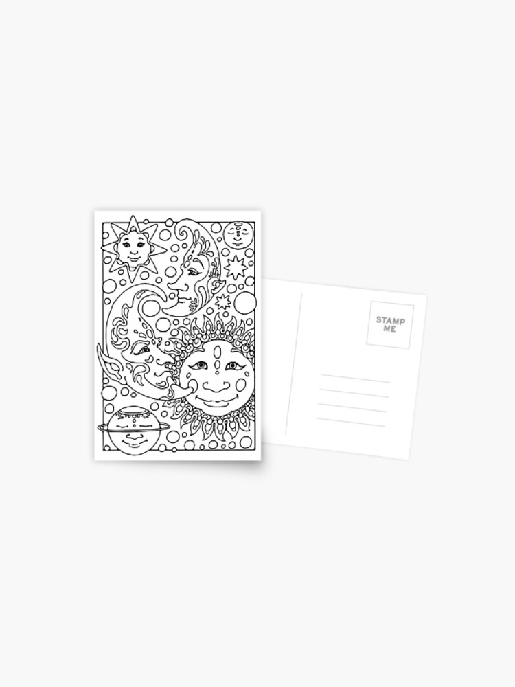 Adult coloring pages astres postcard by yuna