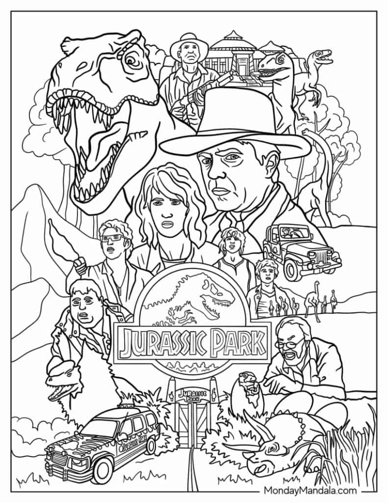 Jurassic park coloring pages free pdf printables