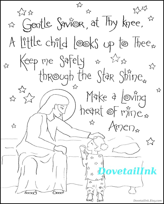 Printable bedtime prayer coloring pages set with different kids girl boy black girl black boy christian prayer to jesus for children