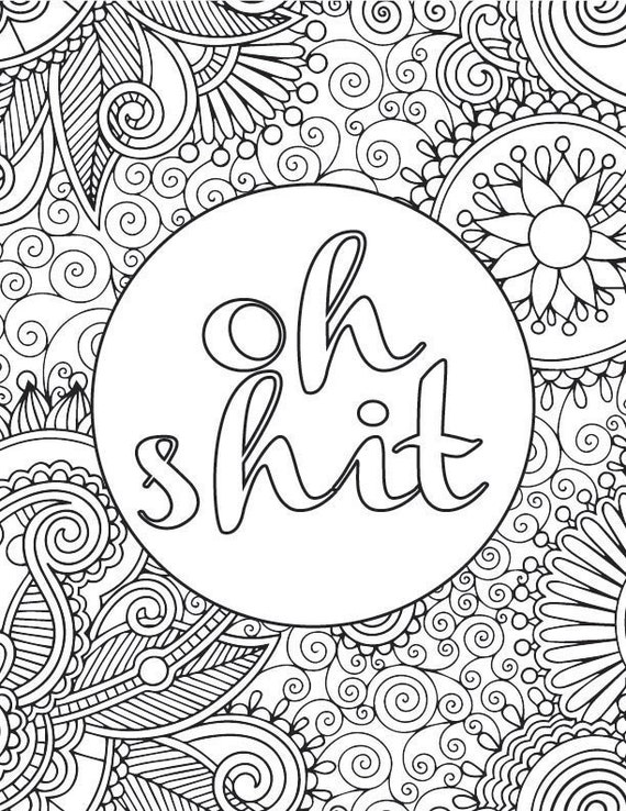 Printable adult coloring book page oh shit