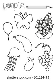 Coloring page purple things set single stock vector royalty free