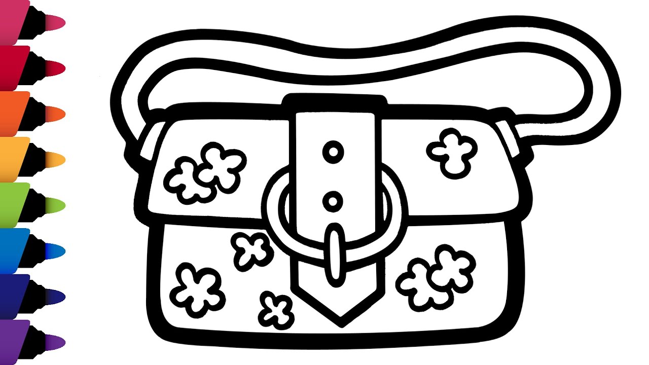 How to draw a handbag with flower step by step coloring pages for kids fun learning art video