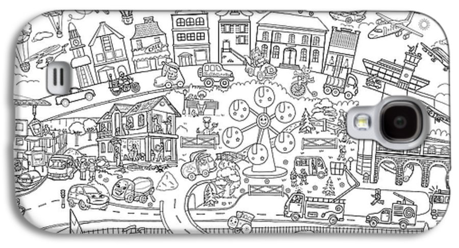 Printable coloring pages for children poster transport city line art illustration galaxy s case by olha zolotnyk