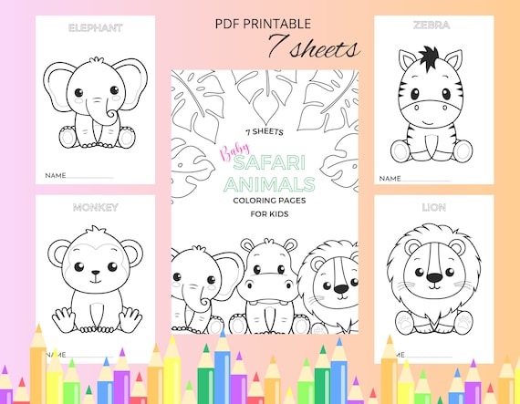 Safari animals coloring pages cute jungle animals coloring for toddlers homeschool printables instant download