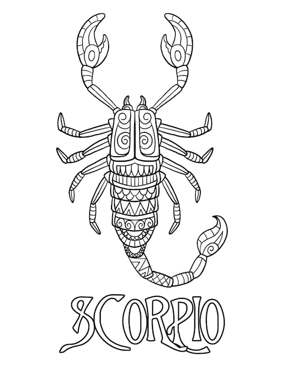 Scorpio coloring page digital download printable astrological sign scorpio zodiac sign pdf instant download