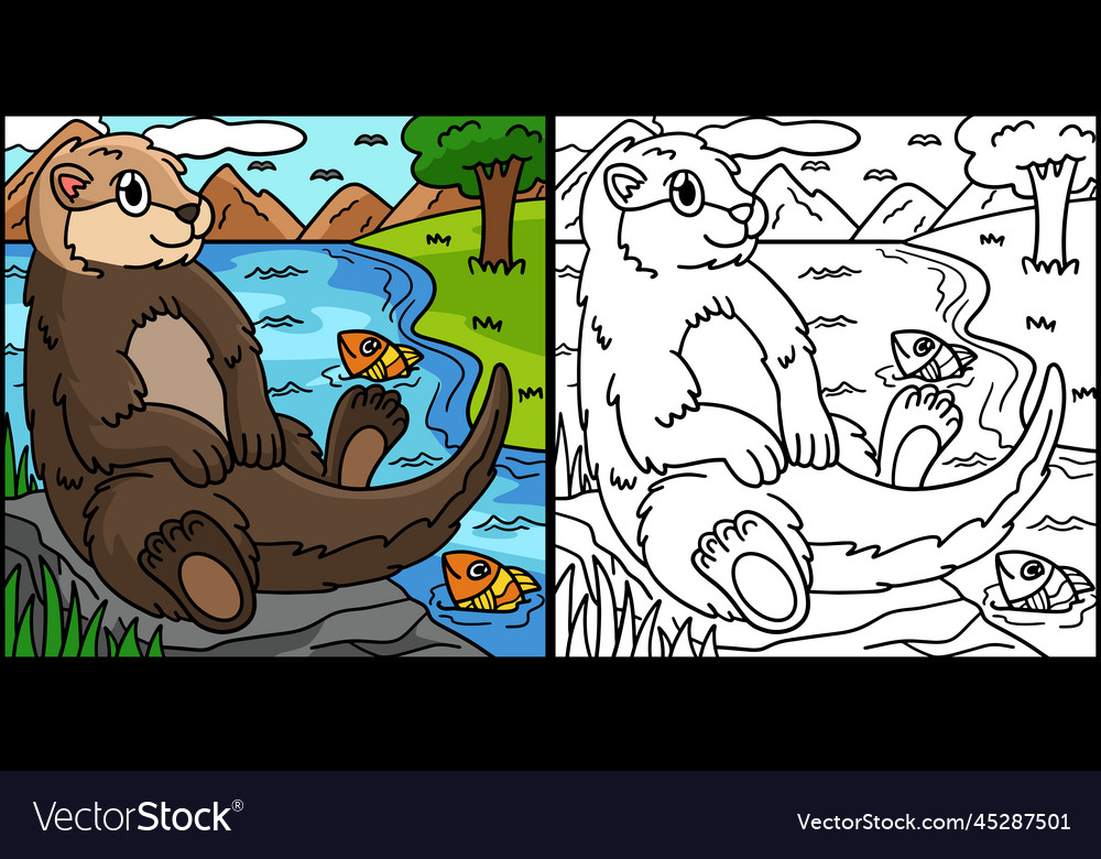 Sea otter coloring page colored royalty free vector image